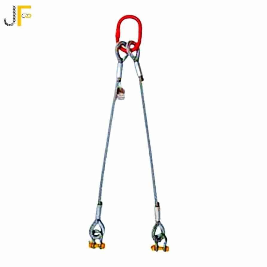 2-Leg Bridle Wire Rope Slings - Fiber Core JF Brand 2-leg bridle wire rope sling with shackle